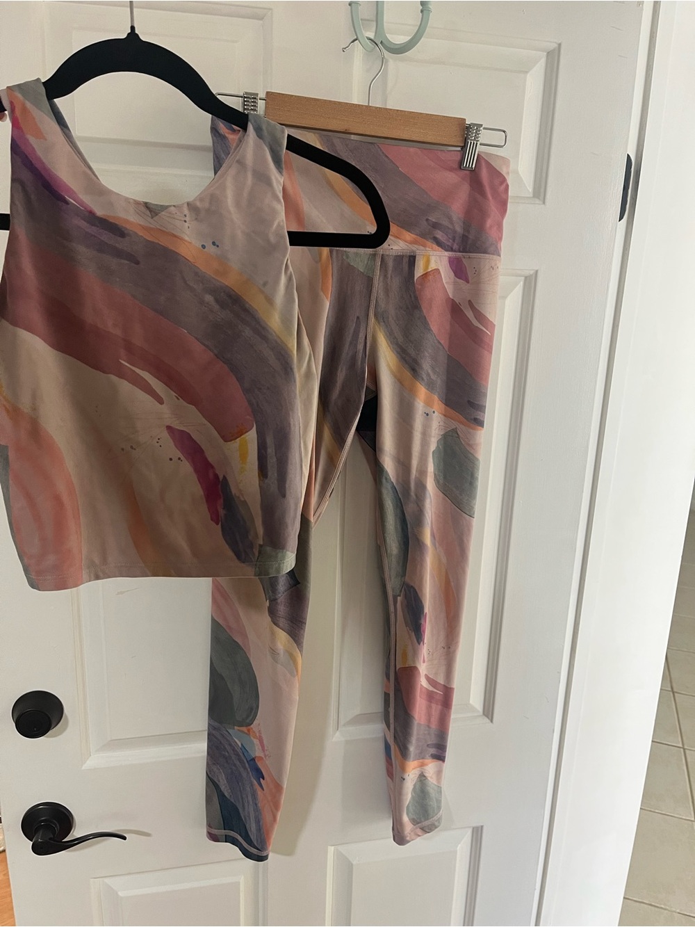 Athleta Abstract Swirl High-Rise Leggings in Pink, Purple, Gray